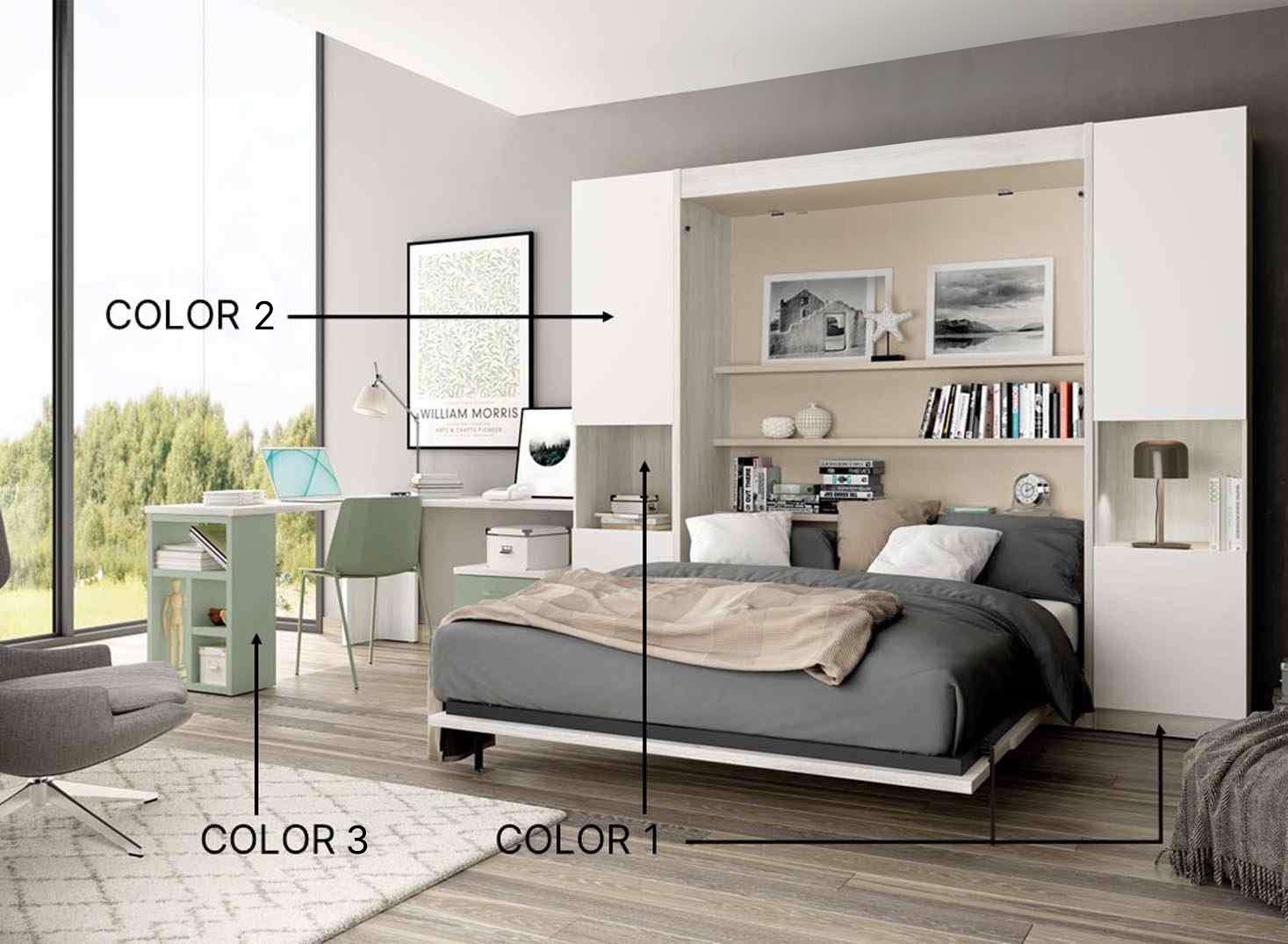 Conjunto Vista: cama abatible matrimonio y zona de estudio
